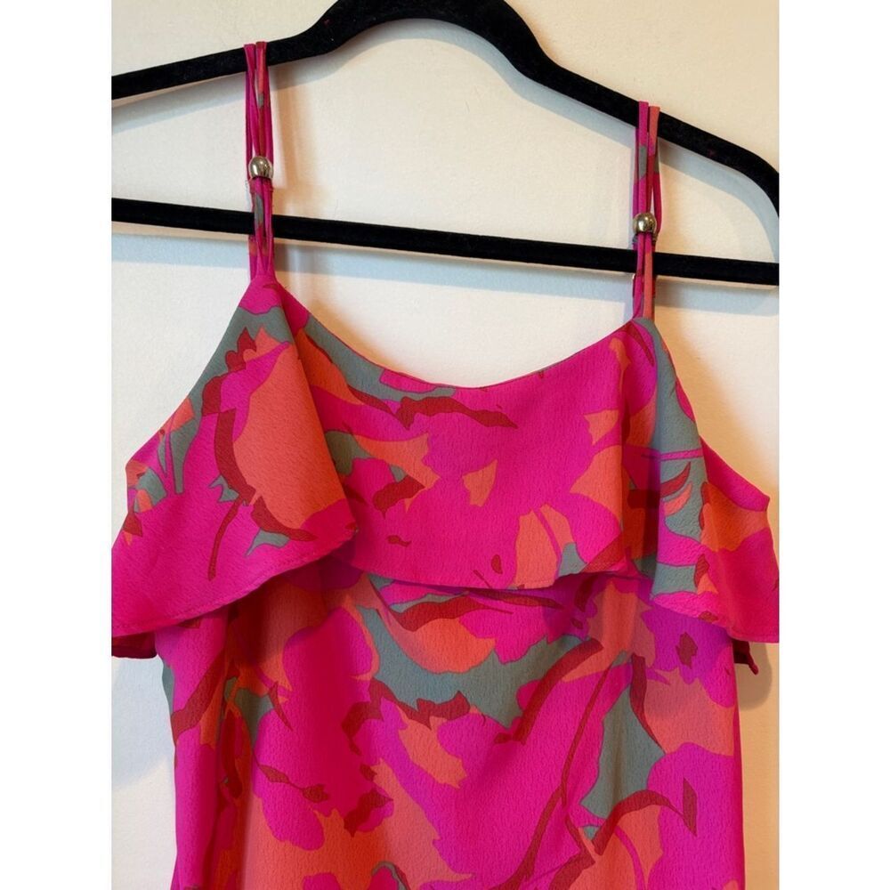 Bright Fuchsia Floral Ruffle Slip Dress - Picture 2 of 5